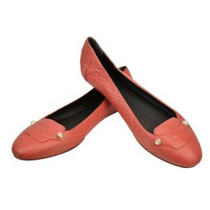 Balenciaga Red Wrinkled Leather Studded Ballet Flats Size 39/8